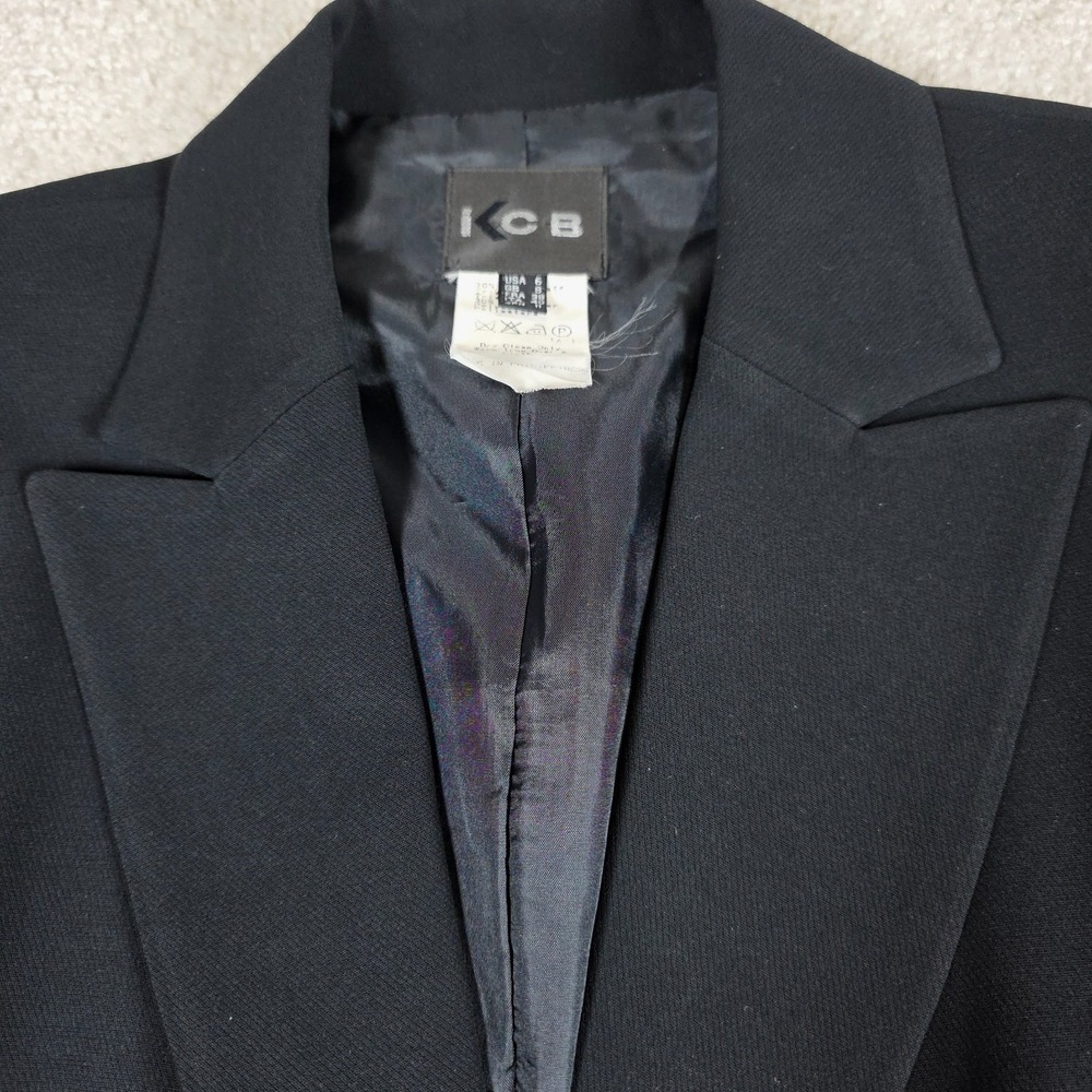 ICB Longline Blazer Jacket Women Sz 6 Black Triacetate Blend Tailored Minimalist